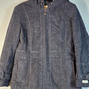 St. John's Bay Women's‎ Cashmere Blend Wool Coat Gray Hooded Zip Jacket Size